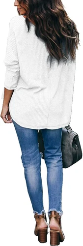 iGENJUN Women's Casual V-Neck Off-Shoulder Batwing Sleeve Pullover Sweater Tops - Picture 5 of 94