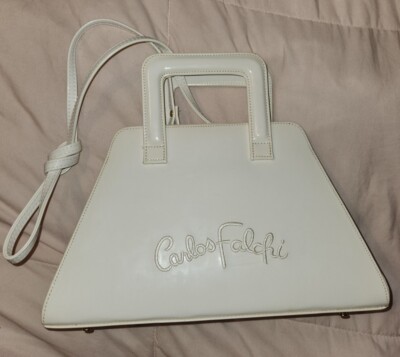 Rare Vintage Carlos Falchi White Patent Leather Handbag