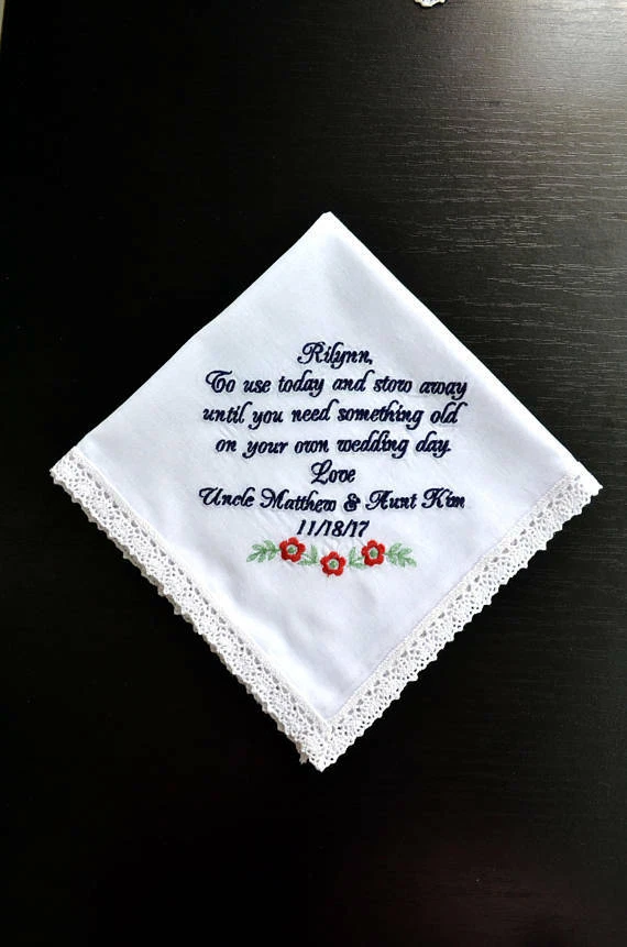 Pañuelo niña flor bordado personalizado algo pañuelo azul Foto 2 de 4