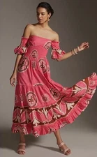 Anthropologie Love The Label Paisley Off-The-Shoulder Maxi Dress Size XS