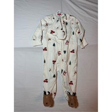 Kids Holiday Footed One-Piece Pajamas - Cream with Red & Green Holiday Print