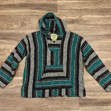 Baja Joe Striped Pullover Hoodie  Teal  Black Baja Jacket