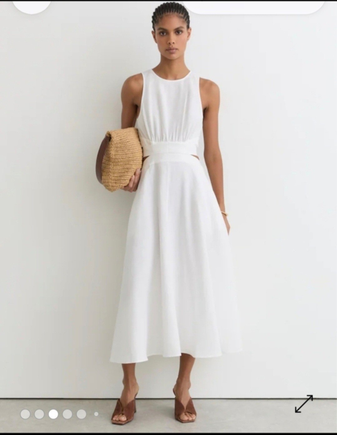 Reiss Dress 0 Hazel Linen Cutout Midi Dress Ivory $298