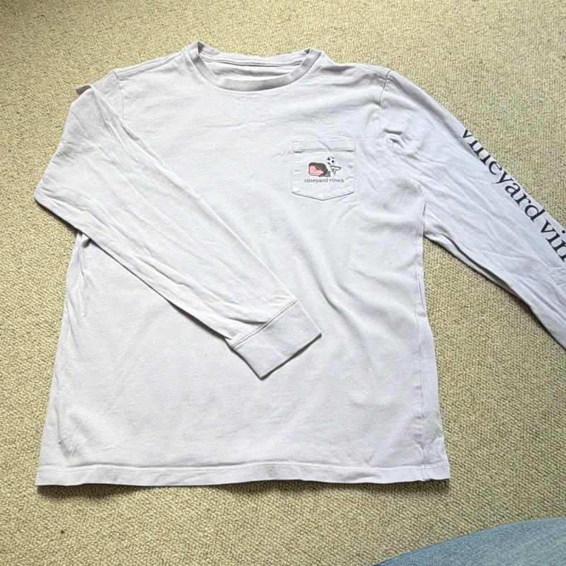 Vineyard Vines girl’s White Long Sleeve Pocket Tee M Cotton Whale Graphic