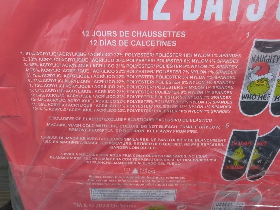 12 Days Of Christmas Grinch Socks ANKLE ONE SIZE FITS ALL  Young Kids Children - Image 4 of 4