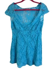 Victoria's Secret Bright Blue Lace Lingerie Slip Cap Sleeves Floral Size L