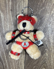 Master Series Novelty Teddy Bear Keychain BDSM Red Faux Leather
