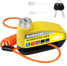 Motorcycle Lock Rechargeable, 120dB Alarm Disc Brake Locks Anti-Theft Yellow 