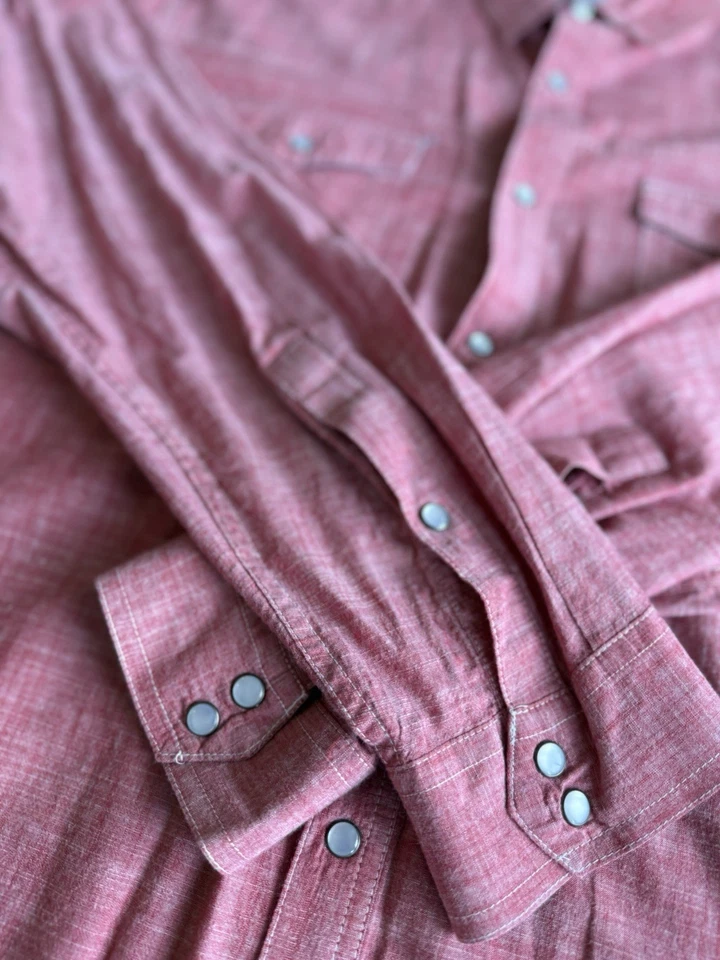 Columbia Hombres Cambray Perla Camisa Abotonada Talla 2XL Rojo Bolsillo Algodón Informal Foto 3 de 4