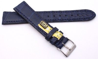Uhrenarmband 18mm Uhrband blau Kroko Louisiana Alligator, Made Germany 18/16