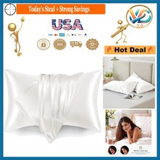 Queen Satin Pillowcase Set of 2 Cooling Ivory 20x30 Skin  Hair Protection