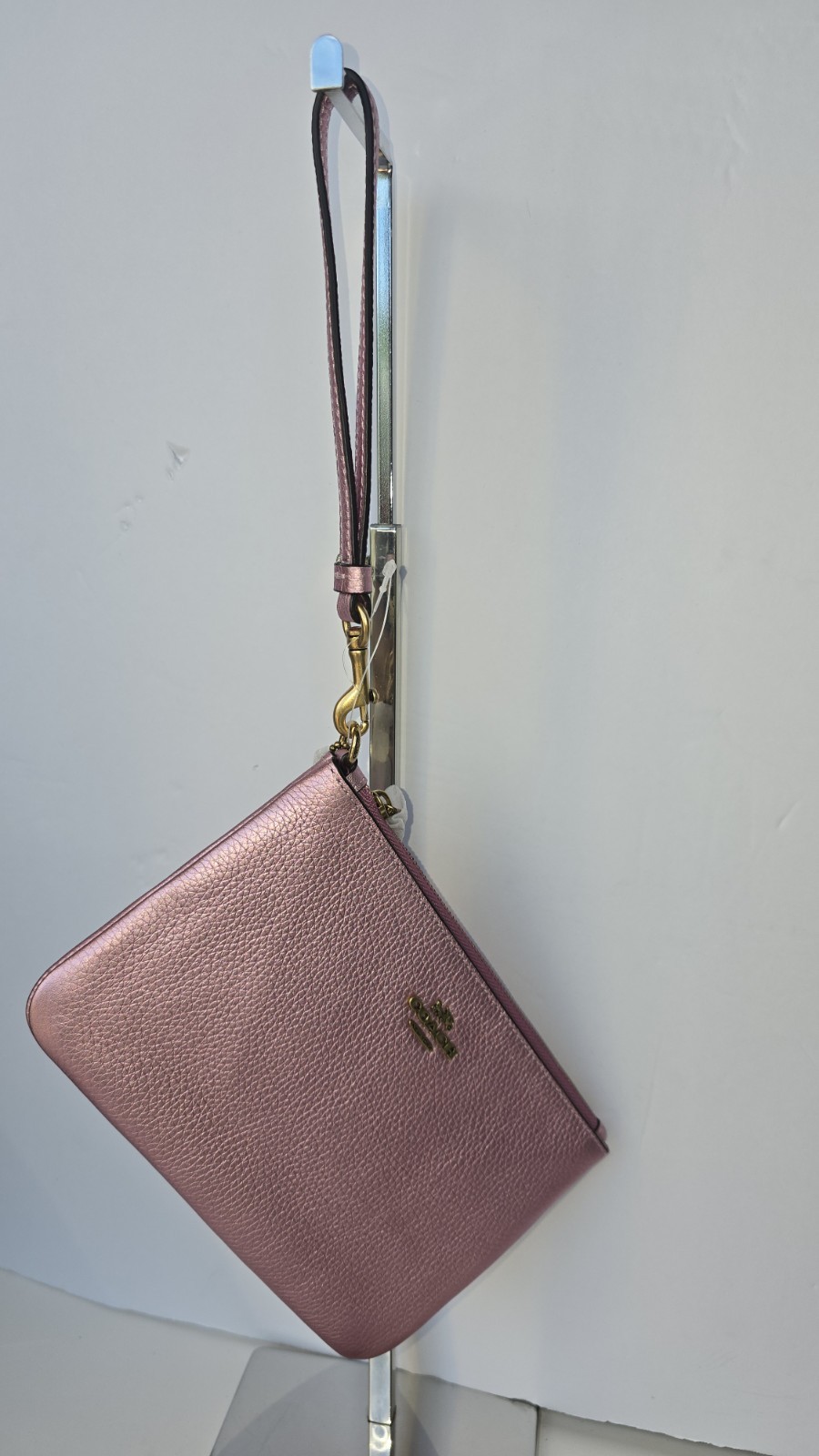 Coach Metallic Pink Pebble Leather Small Wristlet 7.5