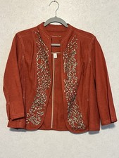 COLDWATER CREEK Linen Blend 3/4 Sleeve Blazer Rust Orange P12 Boho Whimsical