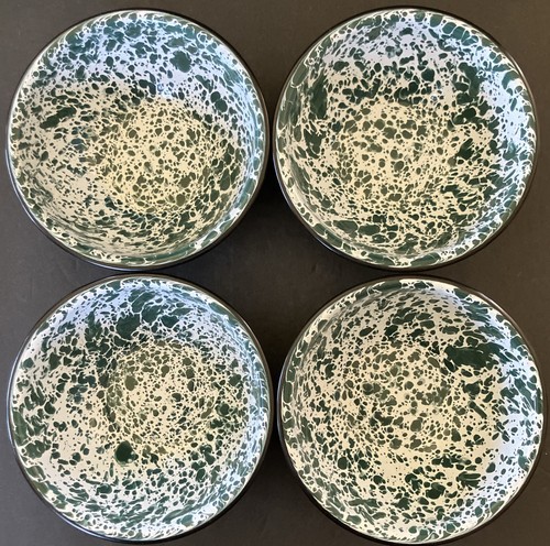 Lot Of 4 Vintage Green/White Speckle Enamel Ware 6" Bowls - Excellent.        (K