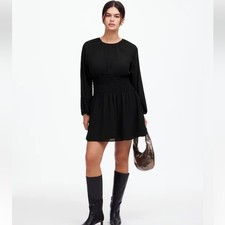 Madewell Bubble-Sleeve Smocked Mini Dress Black Size Small