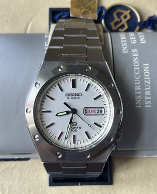 NOS 1978 Seiko 7546-703H SQ Sports 100, Oak Style, Runs, w/ Box