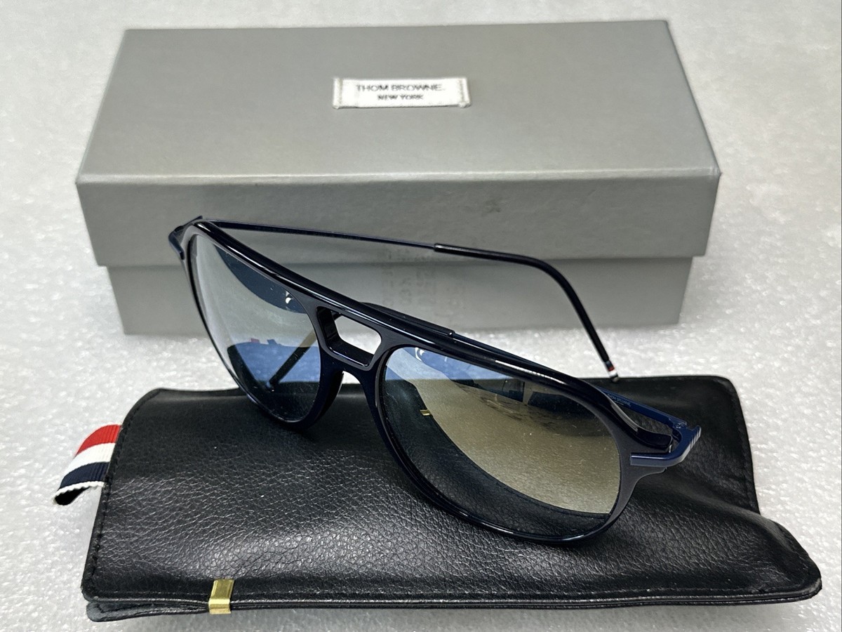 New THOM BROWNE TB805-B-NVY-GLD-59 Sunglasses Navy Blue Gold Frame 59-17-140