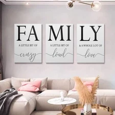 Home Family Wall Decor, Wall Art for Living Room Set of 3 Inspirational Canva...