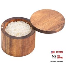 Acacia Salt Cellar, Wood Salt Box With Swivel Cover, Spice Keeper, Wood Jar 