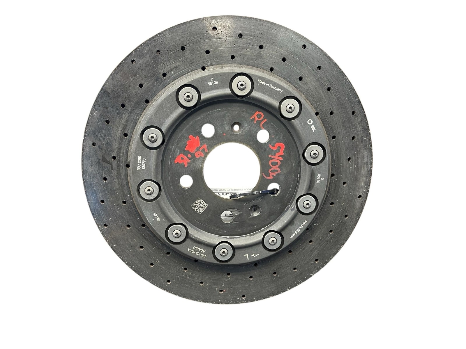 2017-2023 AUDI R8 AWD 5.2L REAR LEFT CARBON CERAMIC BRAKE ROTOR 5400G 31.97MM