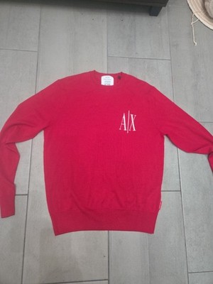 ARMANI EXCHANGE Icon Period  Logo Sweater Sweatshirt Red Mens 100% Wool Sz-S 