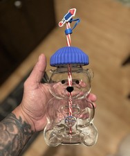 America 250th Bday Starbucks Bearista glass Bear cup FREE Coin  Straw Topper   