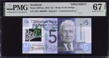 Scotland Clydesdale Bank 5 Pounds 2015 Polymer SPECIMEN 00000 GEM UNC PMG 67 EPQ