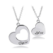 Sis Necklace for 2 Big Sis Little Sis Heart Pendant 2 sis necklace set silver