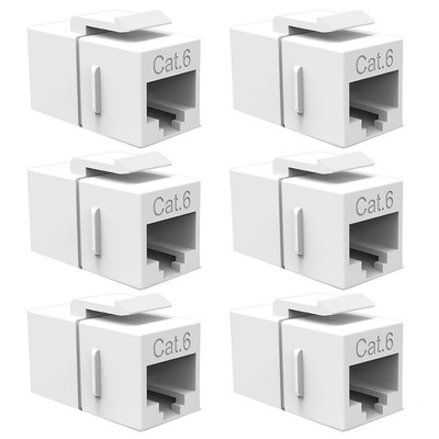 6 Pcs Cat6 RJ45 Network LAN Ethernet Keystone Jack Inline Coupler Snap-In White