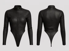 Women's Leather Bodysuit Black | Fetish BDSM Bondage Clubwear | Custom Made