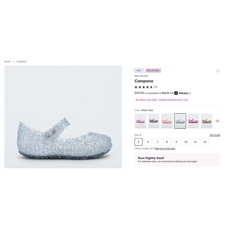 MINI MELISSA Campana Glitter Transparente Mary Jane Sapatos Gelatina Crianças Meninas Tamanho 8 - Imagem 2 de 4