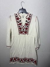 Lucky Brand Womens Large Embroidered Tunic Dress Ivory Red Floral Boho Cotton