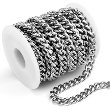 16.5FT Stainless Steel Cuban Chain 9mm Curb Link 9MM, stainless steel(9mm)