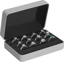 Velet Ring Storage Box for Multiple Rings, Travel Jewelry Stud Silver 