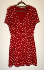 Madewell Red White Black Floral Faux Wrap Dress Women's Size 6