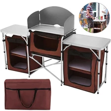 Camping Outdoor Kitchen Table Cabinet Foldable Cooking Storage Rack X-Shaped 