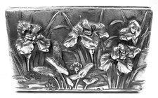 Antique Box Meiji Art Nouveau Iris Flowers Japanese Silver