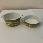 Vintage Pyrex Spring Blossom Green Crazy Daisy Cinderella Casserole #471 & #473
