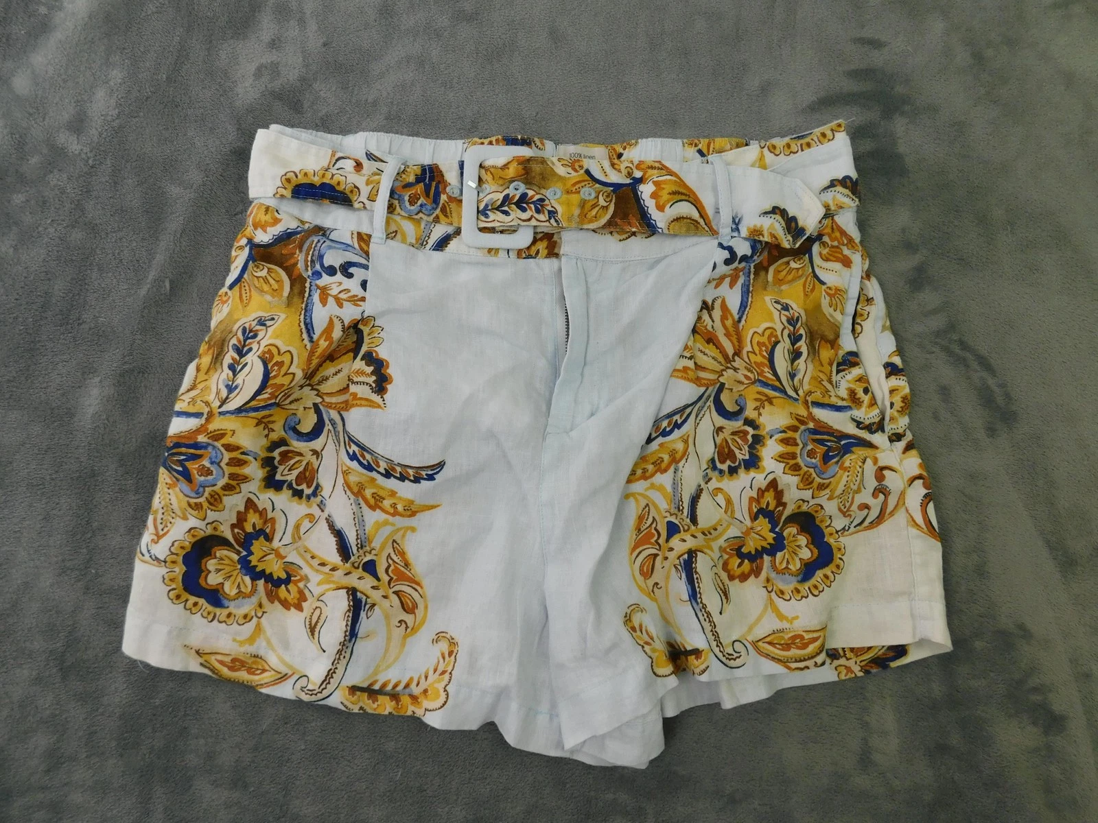 Joie Shorts Womens Large High Rise Linen Paperbag Belted Paisley Coastal Beach