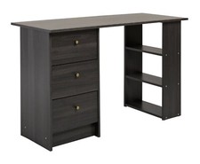 Home Malibu 3 Drawer Office Desk - Black & Brown | Study Workspace Table Storage