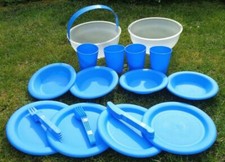 Picnic Set. 4 settings. Bowls, Plates, Cutlery  and Serving Dishes