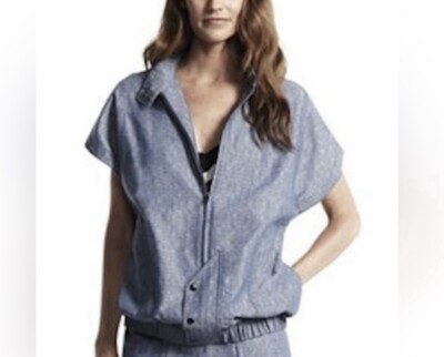 Derek Lam for Design Nation Jacket Blue Chambray Organic Cotton Blend Hooded L