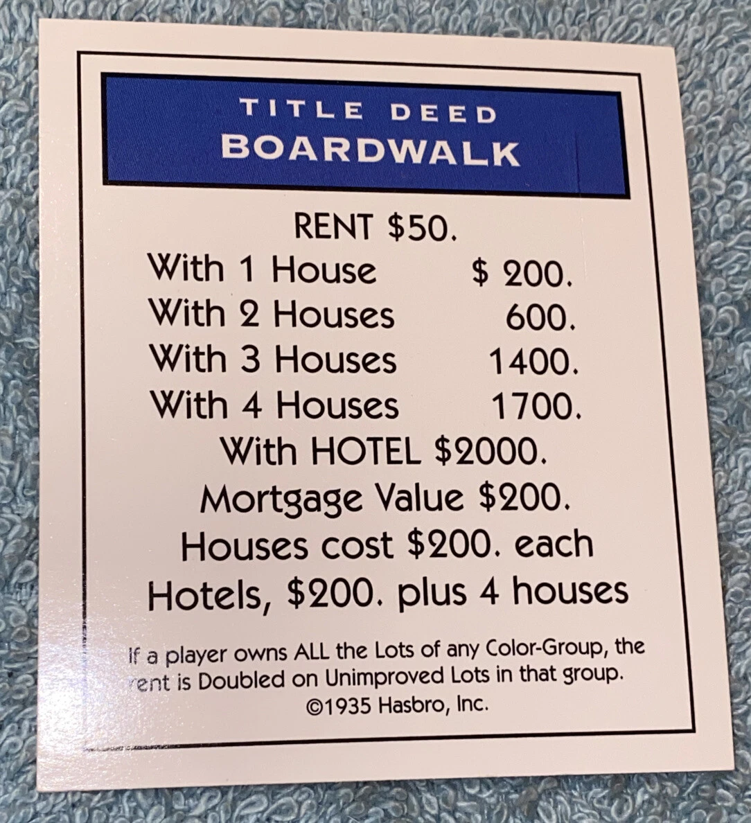 Monopoly Property Cards Boardwalk