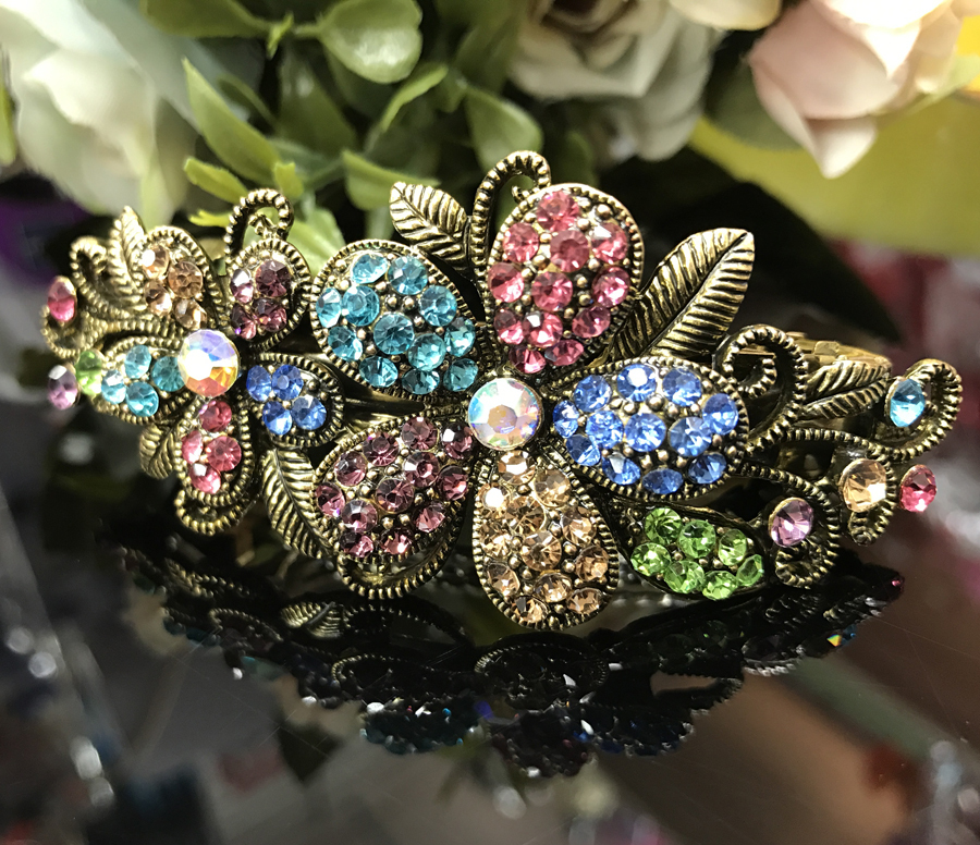Antiqued rhinestone crystal barrette hair clip multi-color  display picture 2