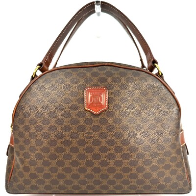 CELINE Macadam Shoulder Handbag Halfmoon Brown Vintage PVC Leather mini Boston