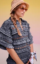 Zimmermann Postcard Crochet Raffia Straw Mini Dress Indigo Blue Size AU 1 S BNWT