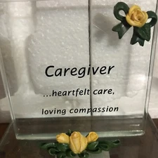 GLASS PLAQUE FOR CAREGIVER “Heartfelt Care Loving Compassion” Brand New
