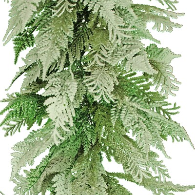 6FT Flocked Cedar and Cypress Garland, Artificial Green Christmas Brush Hanging