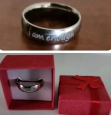 Inspirational "i am enough" Silver Wide Band Stainless Steel Size 11 Ring