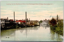Pawtucket Rhode Island Exchange Street Bridge Blackstone Riv Vintage DB Postcard